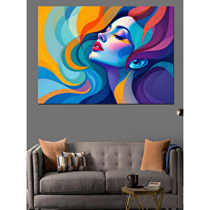 Soyut Renkli Kadın Yüzü Dekoratif Kanvas - Mdf Ahşap Tablo
