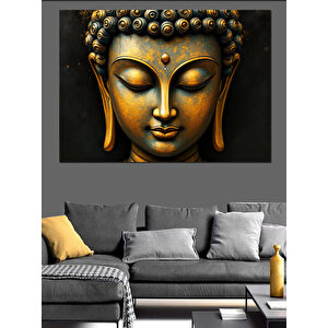 Altın Buda Yüzü Heykeli Dekoratif Kanvas - Mdf Ahşap Tablo 100x140 cm