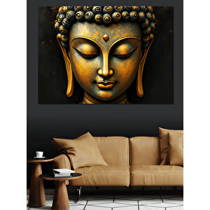 Altın Buda Yüzü Heykeli Dekoratif Kanvas - Mdf Ahşap Tablo 100x140 cm