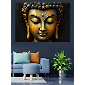 Altın Buda Yüzü Heykeli Dekoratif Kanvas - Mdf Ahşap Tablo 100x140 cm