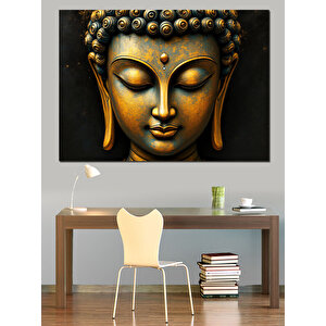 Altın Buda Yüzü Heykeli Dekoratif Kanvas - Mdf Ahşap Tablo