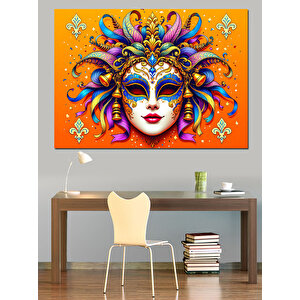 Karnaval Maskeli Renkli Yüz Dekoratif Kanvas - Mdf Ahşap Tablo 70x100 cm