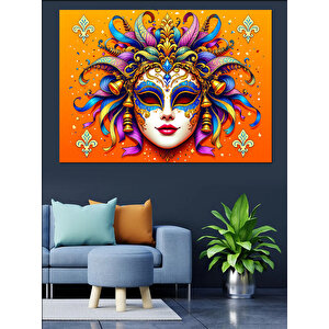 Karnaval Maskeli Renkli Yüz Dekoratif Kanvas - Mdf Ahşap Tablo
