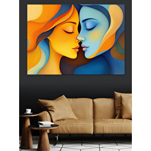 Sarı Mavi Soyut Yüzler Dekoratif Kanvas - Mdf Ahşap Tablo