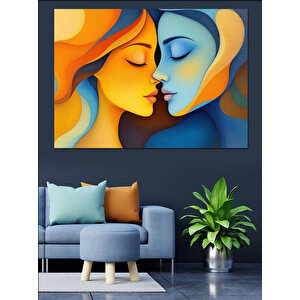 Sarı Mavi Soyut Yüzler Dekoratif Kanvas - Mdf Ahşap Tablo