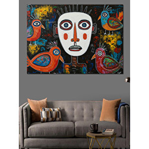 Yüzü Maskeli Renkli Desen Dekoratif Kanvas - Mdf Ahşap Tablo 70x100 cm