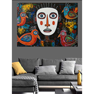 Yüzü Maskeli Renkli Desen Dekoratif Kanvas - Mdf Ahşap Tablo 70x100 cm