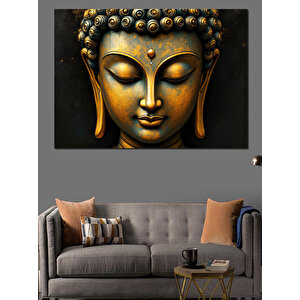 Altın Buda Yüzü Heykeli Dekoratif Kanvas - Mdf Ahşap Tablo