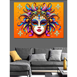 Karnaval Maskeli Renkli Yüz Dekoratif Kanvas - Mdf Ahşap Tablo 25x35 cm