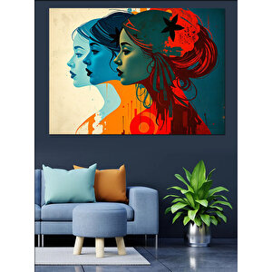 Soyut Üç Kadın Yüzü Dekoratif Kanvas - Mdf Ahşap Tablo 50x70 cm