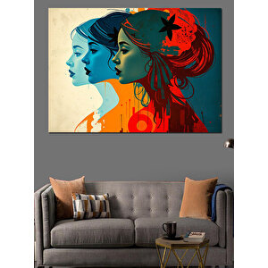 Soyut Üç Kadın Yüzü Dekoratif Kanvas - Mdf Ahşap Tablo 50x70 cm