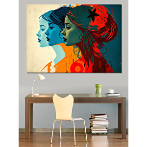 Soyut Üç Kadın Yüzü Dekoratif Kanvas - Mdf Ahşap Tablo 50x70 cm