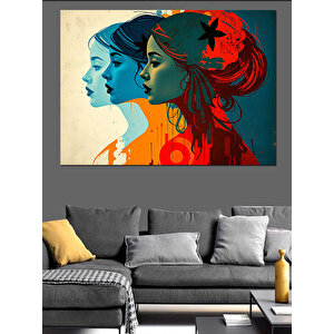 Soyut Üç Kadın Yüzü Dekoratif Kanvas - Mdf Ahşap Tablo