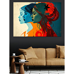 Soyut Üç Kadın Yüzü Dekoratif Kanvas - Mdf Ahşap Tablo