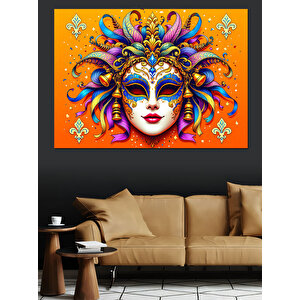Karnaval Maskeli Renkli Yüz Dekoratif Kanvas - Mdf Ahşap Tablo 50x70 cm