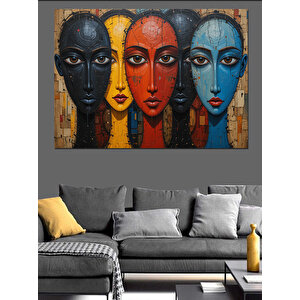Renkli Maskeli Yüzler Dekoratif Kanvas - Mdf Ahşap Tablo 70x100 cm