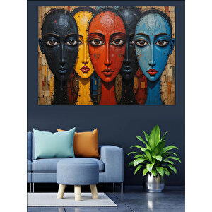 Renkli Maskeli Yüzler Dekoratif Kanvas - Mdf Ahşap Tablo 70x100 cm