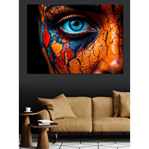 Renkli Yüzde Mavi Göz Dekoratif Kanvas - Mdf Ahşap Tablo 35x50 cm