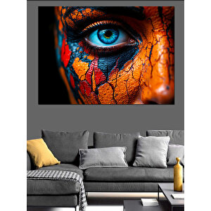 Renkli Yüzde Mavi Göz Dekoratif Kanvas - Mdf Ahşap Tablo