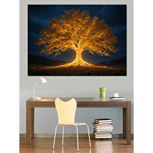 Işıklı Dev Ağaç Gece Dekoratif Kanvas - Mdf Ahşap Tablo 100x140 cm