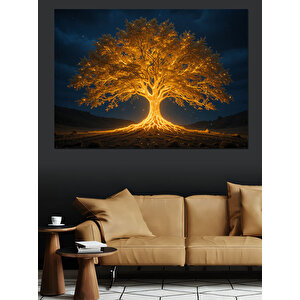 Işıklı Dev Ağaç Gece Dekoratif Kanvas - Mdf Ahşap Tablo 100x140 cm