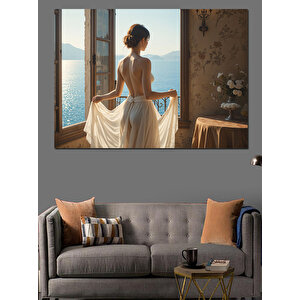 Balkonda Duran Kadın Figürü Dekoratif Kanvas - Mdf Ahşap Tablo 100x140 cm