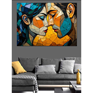Soyut Öpüşen Yüzler Kompozisyonu Dekoratif Kanvas - Mdf Ahşap Tablo 50x70 cm