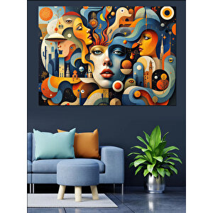 Soyut Renkli Kadın Yüzleri Dekoratif Kanvas - Mdf Ahşap Tablo 70x100 cm