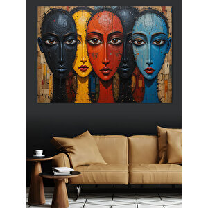 Renkli Maskeli Yüzler Dekoratif Kanvas - Mdf Ahşap Tablo 100x140 cm