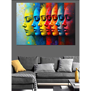 Soyut Renkli Kadın Yüzleri Dekoratif Kanvas - Mdf Ahşap Tablo 100x140 cm