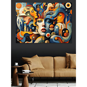 Soyut Renkli Kadın Yüzleri Dekoratif Kanvas - Mdf Ahşap Tablo 100x140 cm