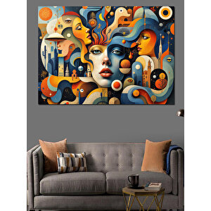 Soyut Renkli Kadın Yüzleri Dekoratif Kanvas - Mdf Ahşap Tablo 100x140 cm