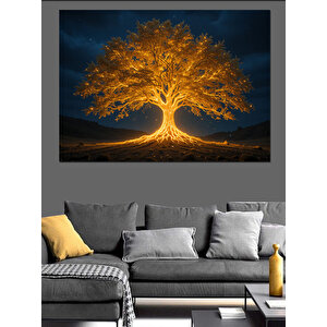 Işıklı Dev Ağaç Gece Dekoratif Kanvas - Mdf Ahşap Tablo 35x50 cm