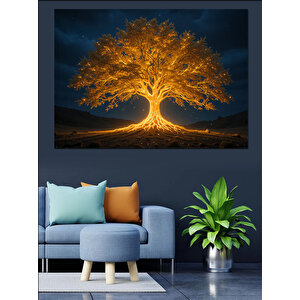 Işıklı Dev Ağaç Gece Dekoratif Kanvas - Mdf Ahşap Tablo