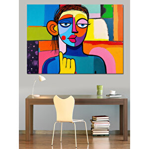 Renkli Bloklu Soyut Yüz Dekoratif Kanvas - Mdf Ahşap Tablo 50x70 cm