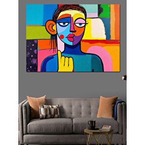 Renkli Bloklu Soyut Yüz Dekoratif Kanvas - Mdf Ahşap Tablo 100x140 cm