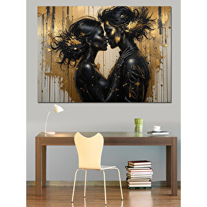 Altın Detaylı Aşık Yüzler Dekoratif Kanvas - Mdf Ahşap Tablo 100x140 cm