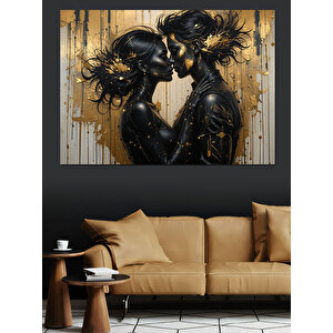 Altın Detaylı Aşık Yüzler Dekoratif Kanvas - Mdf Ahşap Tablo 100x140 cm