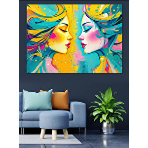 Renkli Soyut Kadın Yüzleri Dekoratif Kanvas - Mdf Ahşap Tablo 70x100 cm