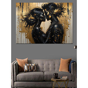 Altın Detaylı Aşık Yüzler Dekoratif Kanvas - Mdf Ahşap Tablo