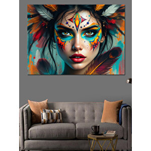 Yüzü Boyalı Kadın Portresi Dekoratif Kanvas - Mdf Ahşap Tablo