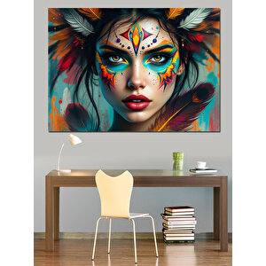 Yüzü Boyalı Kadın Portresi Dekoratif Kanvas - Mdf Ahşap Tablo