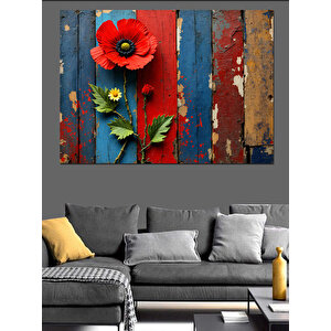 Ahşap Üstü Gelincikler Dekoratif Kanvas - Mdf Ahşap Tablo 100x140 cm