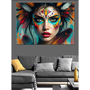 Yüzü Boyalı Kadın Portresi Dekoratif Kanvas - Mdf Ahşap Tablo 70x100 cm