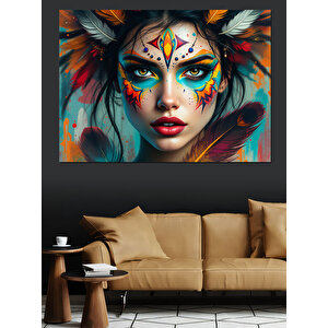 Yüzü Boyalı Kadın Portresi Dekoratif Kanvas - Mdf Ahşap Tablo 70x100 cm