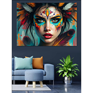 Yüzü Boyalı Kadın Portresi Dekoratif Kanvas - Mdf Ahşap Tablo 70x100 cm