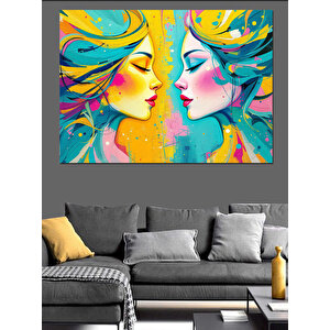 Renkli Soyut Kadın Yüzleri Dekoratif Kanvas - Mdf Ahşap Tablo