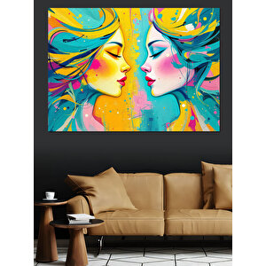 Renkli Soyut Kadın Yüzleri Dekoratif Kanvas - Mdf Ahşap Tablo