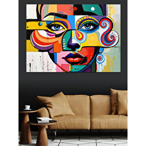 Soyut Renkli Kadın Yüzü Dekoratif Kanvas - Mdf Ahşap Tablo