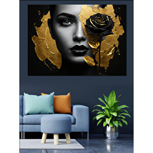 Altın Siyah Yüz Portresi Dekoratif Kanvas - Mdf Ahşap Tablo 100x140 cm